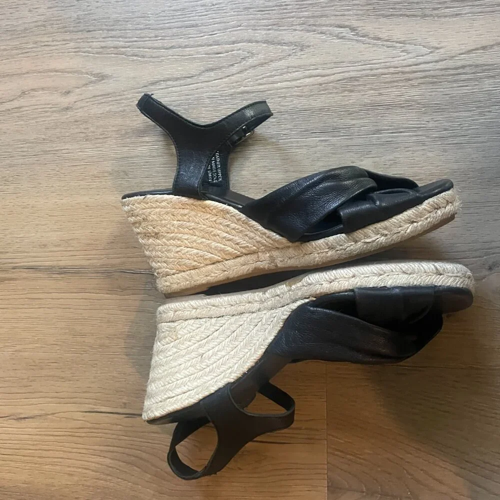 jutelia Women's Made in Spain Black Leather Espadrille Sandal Shoes 8